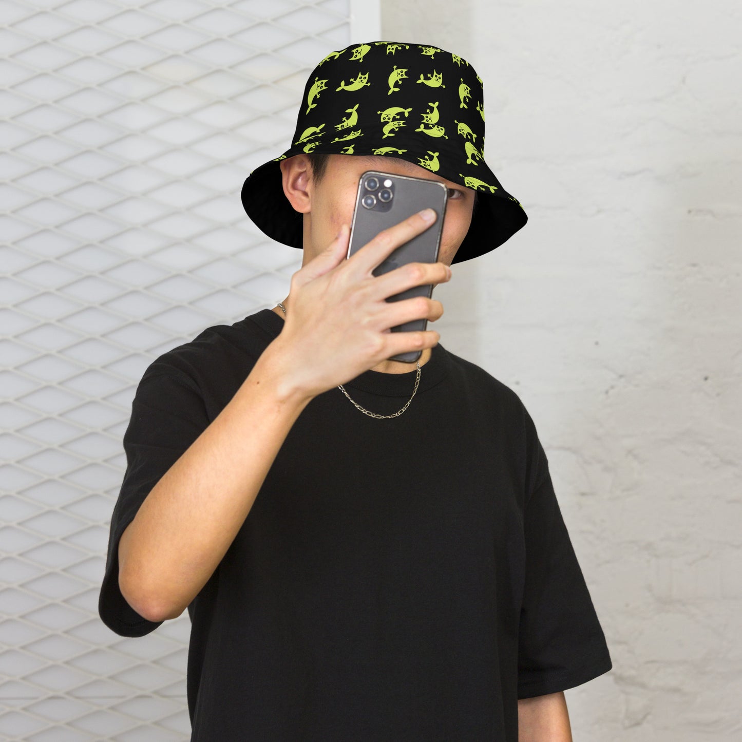 Ghost fish reversible bucket hat